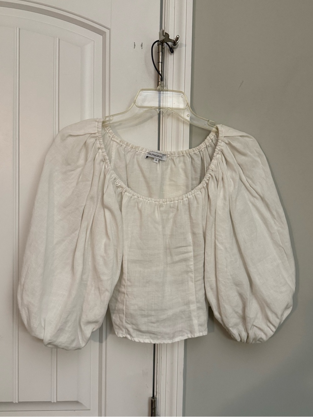 Olivaceous Cream Puff Sleeve Peasant Blouse